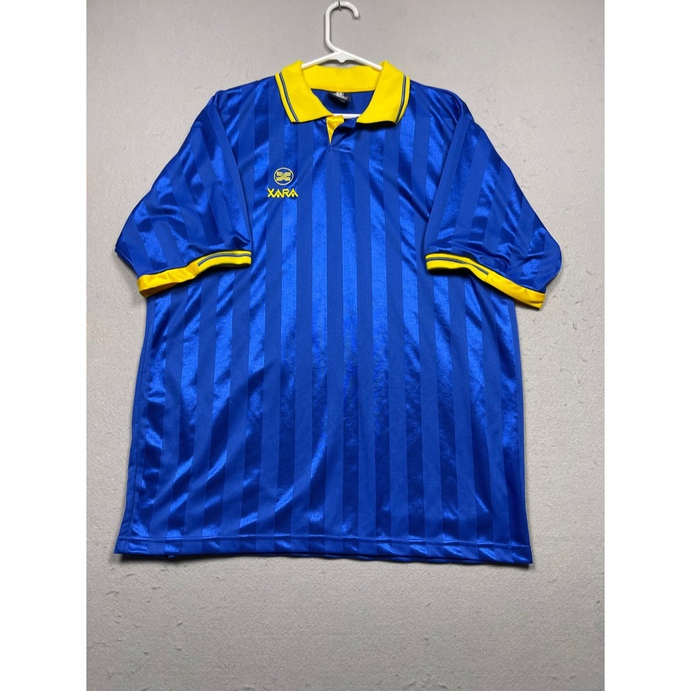 Xara Vintage Soccer Jersey Mens L Blue Yellow Polyester Shadow Stripe Excellent